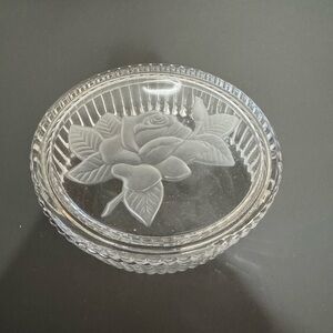 Clear Glass Trinket Dish with Rose Design